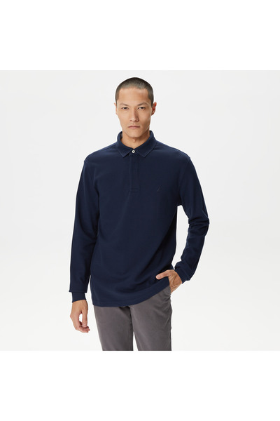 Nautica Erkek Lacivert Slim Fit Uzun Kollu Polo Yaka T-Shirt
