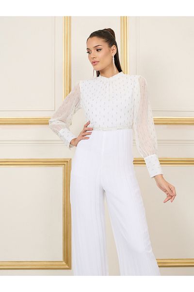 Styli Lurex Dobby Pleated Wide Leg Jumpsuit