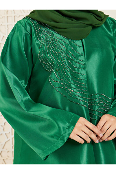 Anthrilo By Styli Bead Embellished Satin Abaya