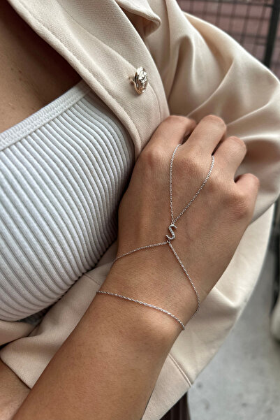 SUNSHINE 925 Ayar Rodyum Kaplamalı Beyaz Taşlı "S" Harfi Gümüş Şahmeran