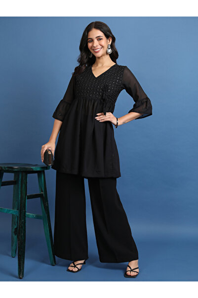 Ketch By Styli Floral Embroidered Sequin Detail A-Line Kurti