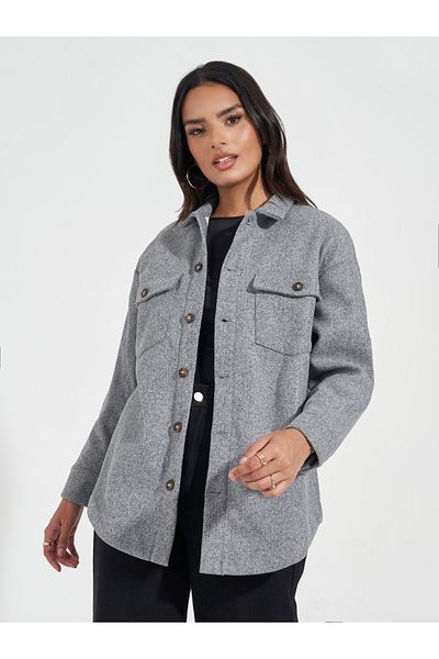 Styli Oversized Longline Wool Like Shacket