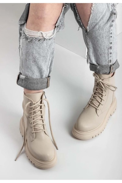 KOCAMANLAR Feles Kalın ve Yüksek Taban Günlük Bot Kadın Postal Bot BEJ