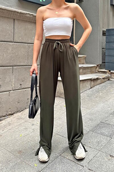 Swist Green Women's Sweatpants - Elastic Waist and Leg Slits