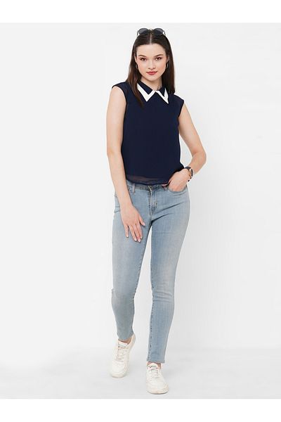 Mish By Styli Contrast Collar Sleeveless Top