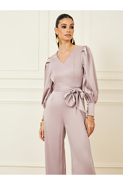 Styli Satin Wide Leg Jumpsuit with Self Tie