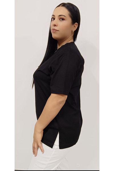 AKŞEN GİYİM LARGE SIZE COLLAR MERCERIZED KNITWEAR LACE DETAIL V-NECK SHORT SLEEVE MOTHER BLUZ