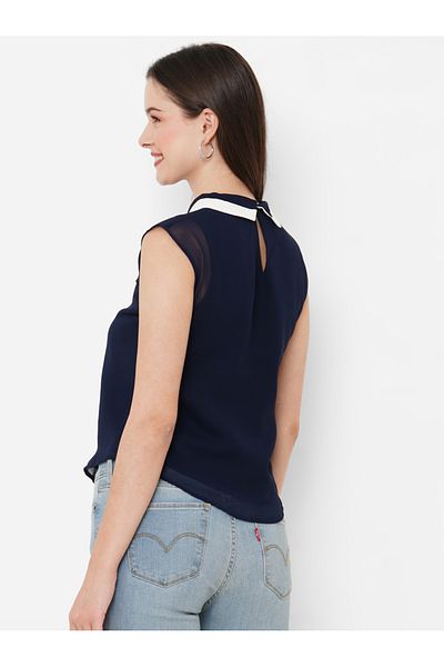 Mish By Styli Contrast Collar Sleeveless Top