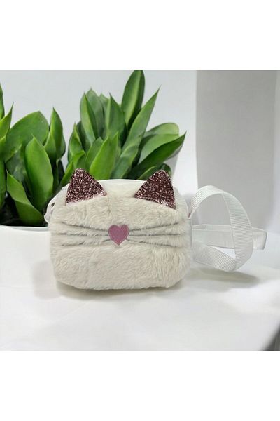 ErcanBag Geantă de umăr pentru fetiță, albă, cu pene de inimă și sclipici