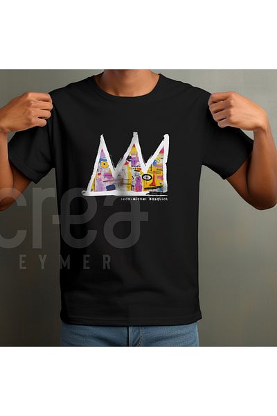 Crea Eymer Wear Μπλουζάκι Jean-michel Basquiat King με μοτίβο με στάμπα με λαιμόκοψη 100% βαμβακερό μαύρο