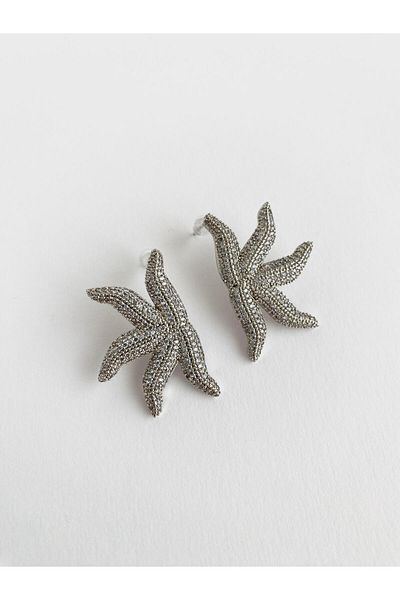 ı feel free more then ever that moment Special Design Rhinestone Starfish Earrings - Silver