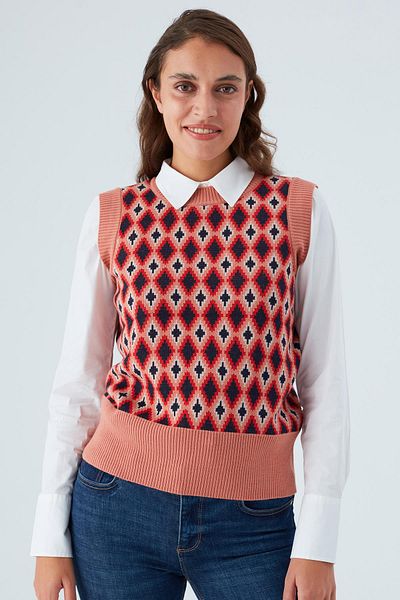 Peraluna Pulovere de damă Trudy cu modele de diamante - Cut standard, Multi Somon