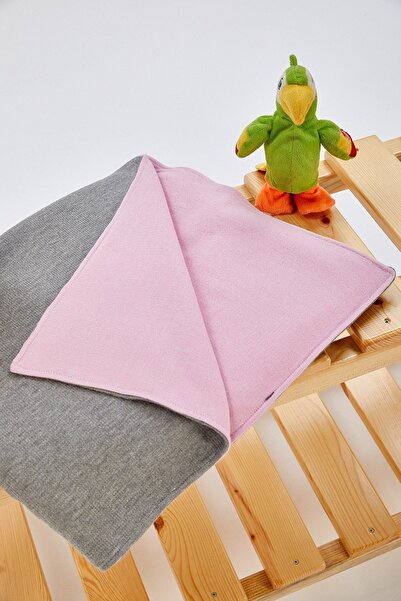 Peraluna %100 Pamuk Triko Astarlı Bebek Battaniye 100x160 - Pembe_grı