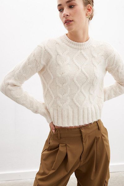 Peraluna Adeline Sweater Crew Gât Tricotat Păr Tricotat Pulover Femei - Ecru