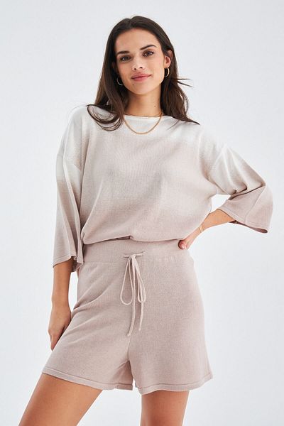 Peraluna طقم شورت نسائي صيفي محبوك باللون البيج Siri Blouse and Shorts