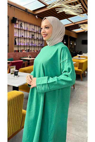 Bwest O Neck Slit Long Wide Comfortable Tunic Trousers Plain Basic Sports Set - 03040.111 - Beneton Green