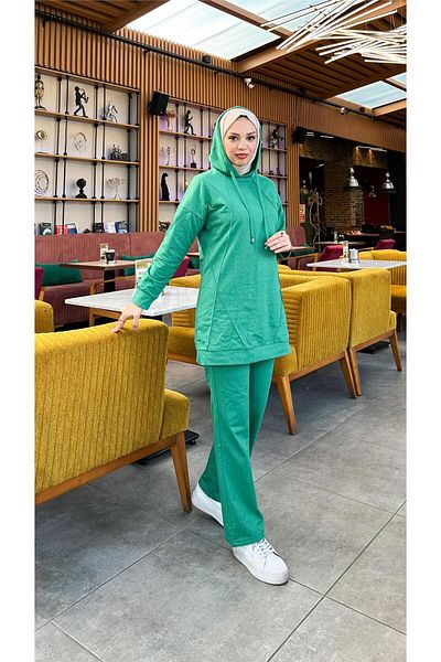 Bwest Hooded O Neck Plain Basic Double Tracksuit Sport Set - 03039.111 - Beneton Green