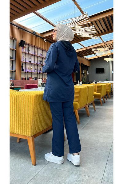 Bwest Hooded O Neck Simple Basic Double Tracksuit Sports Set - 03039.015 - Navy Blue
