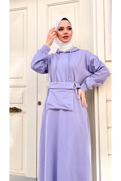 Bwest Hooded Mobile Pocket Cotton Dress - 71169.019 - Lilac