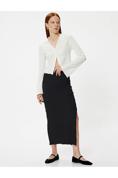 Koton Fusta creion cu lungime midi texturată cu fante slim fit