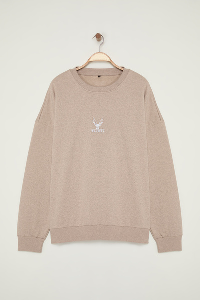 Trendyol Collection Nagy méretű hímzett túlméretes pulóver - Crew Neck TMNAW25AO00014