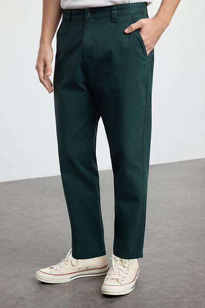 Trendyol Collection Πράσινο μπαλόνι, βαμβακερό υφαντό παντελόνι Gabardine TMNAW25PL00020