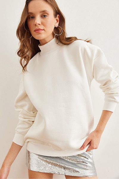 Olalook Γυναικείο φούτερ White Half Fisherman Raster Basic SWT- 19000673