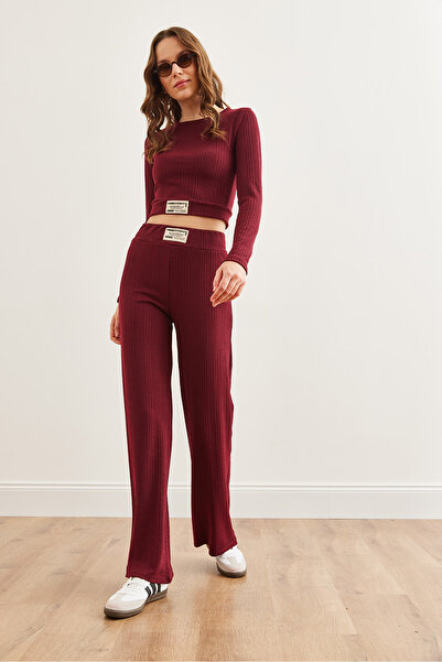 Olalook Women's Burgundy Textured Embroidered Bottom Top Draped Suit Tkm- 19000314