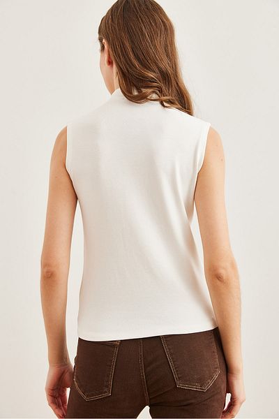 Olalook Women's Ecru Stand Collar Soft Touch Flexible Blouse Blz- 19002766