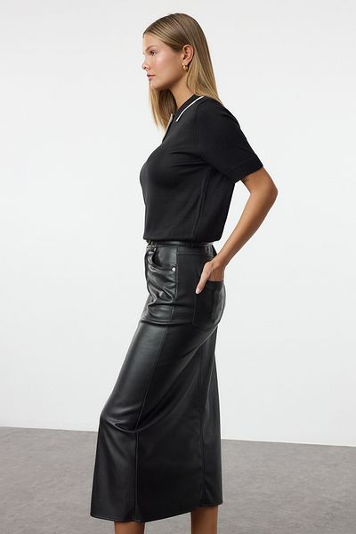 Trendyol Collection Premium Μαύρη Colorblock Πλεκτή Μπλούζα - TWOAW25BZ00003