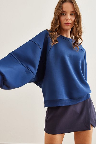 Olalook Φούτερ Navy Blue Oversize - Bat Model, Piece, Raised SWT- 19000678