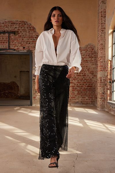 Trendyol Collection Black Lined Sequin Knitted Trousers Tpraw25Pl00006