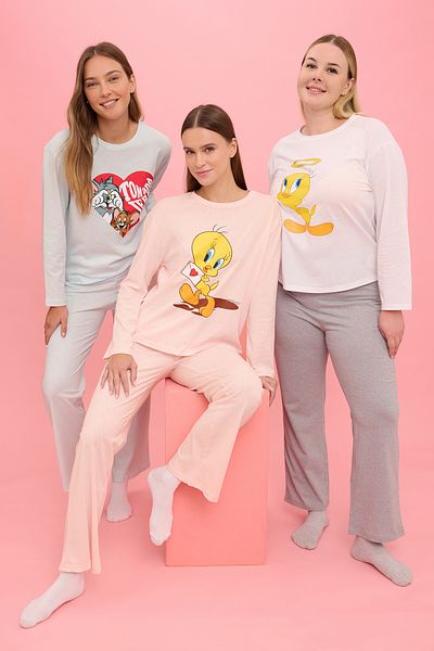 Trendyol Collection Set de lenjerie de dormit din bumbac albastru cu licență Tom&Jerry - THMAW25PT00159