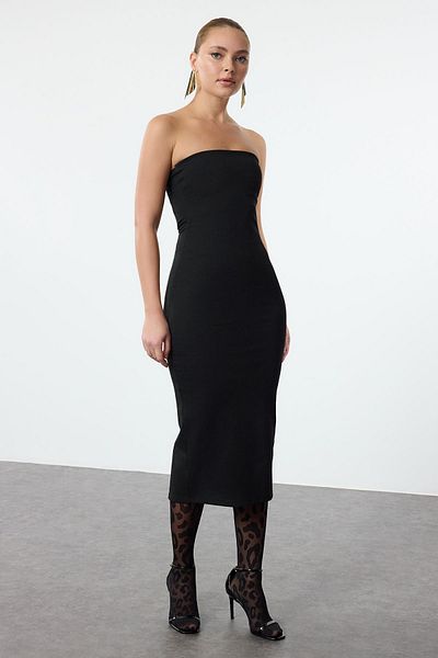 Trendyol Collection Černé přiléhavé midi večerní šaty noční promoce TPRAW25EL00103
