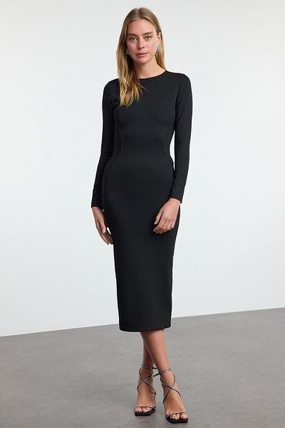 Trendyol Collection Μαύρο T Also Effect Midi βραδινό φόρεμα νυχτερινό φόρεμα αποφοίτησης