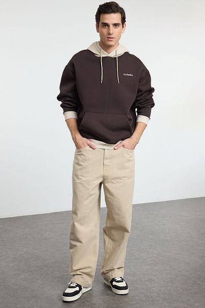 Trendyol Collection Тъмнокафяв суитшърт с бродирани полари - Tmnaw25Sw00067