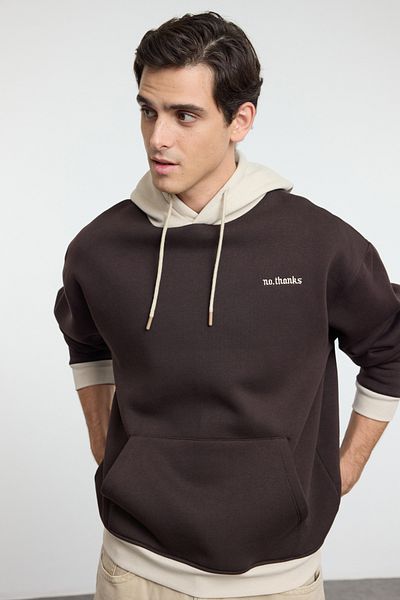 Trendyol Collection Тъмнокафяв суитшърт с бродирани полари - Tmnaw25Sw00067
