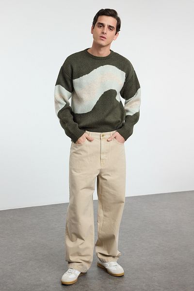Trendyol Collection Πράσινο Ethnic Πλεκτό Πουλόβερ - Crew Neck, κανονική εφαρμογή Tmnaw25kz00044