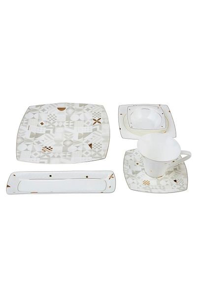 Karaca 26 Piece Fine Pearl Lyria Breakfast Set - Square Design