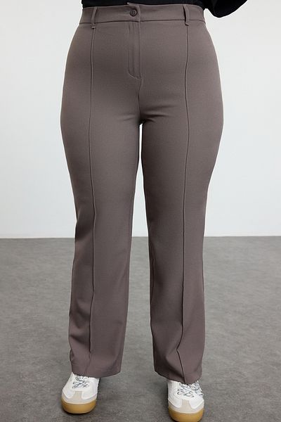 Trendyol Curve Graue Hose mit spanischem Bein und hoher Taille – gerippter Detail, gewebter Stoff TBBAW25AR00012