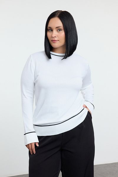 Trendyol Curve Soft Tuşe Ecru Striped Thin Knitwear Sweater - Tbbaw25An00054
