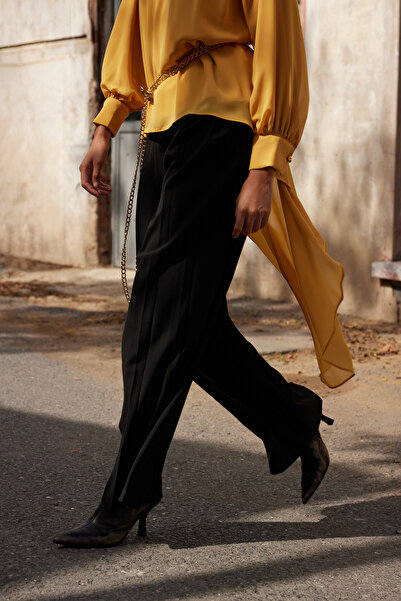 Trendyol Modest X Ai Czarne plisowane spodnie tkane Tctaw25Tp00000