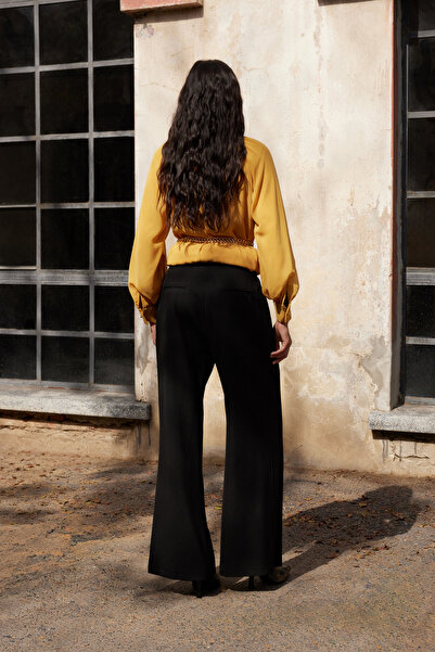 Trendyol Modest X Ai Czarne plisowane spodnie tkane Tctaw25Tp00000