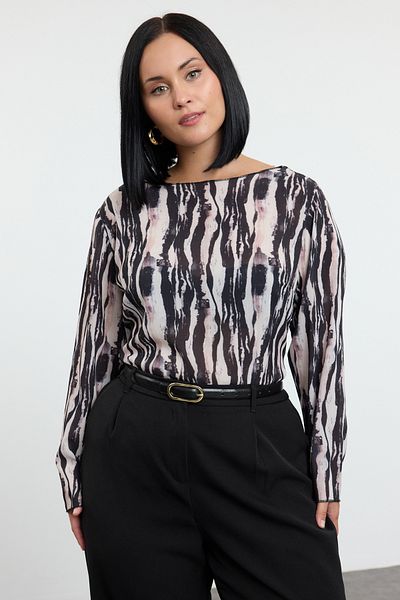 Trendyol Curve Μπλούζα με στάμπα Zebra Plus Size - TBBAW25AF00034