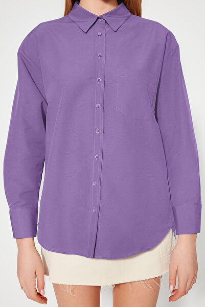 Trendyol Collection Világos lila pamut ing - egy zsebes, széles szabású TWOAW20GO0115