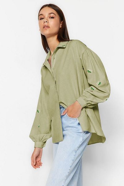 Trendyol Collection Pamut hímzett khaki ing - TWOAW23GO00082