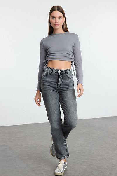 Trendyol Collection Антрацитові прямі джинси з високою талією Surdurable TWOAW25JE00270