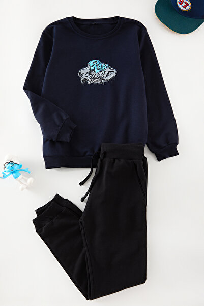 TRENDYOLKIDS Piros-tengerkék férfi gyerek nyomott kötött alsó-felső szett TKDAW25AU00091