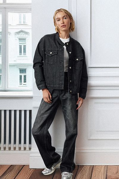 Trendyol Collection Oversize Anthracite Denim Jacket - Prevailing Collar, TWOAW25CE00020