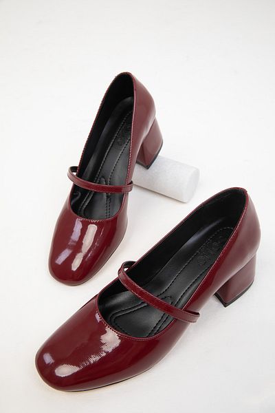 SOHO Claret Red Patent Leather Classic Women's Heeled Shoes - 19721